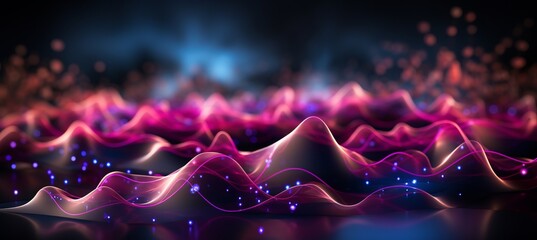 Abstract background with glowing neon wave lines and bokeh lights   data transfer concept - obrazy, fototapety, plakaty