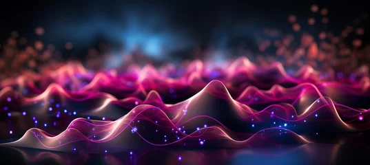 Poster Abstract background with glowing neon wave lines and bokeh lights   data transfer concept © Ilja