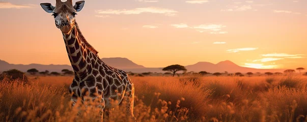 Gordijnen a giraffe in the grassland © nomesart