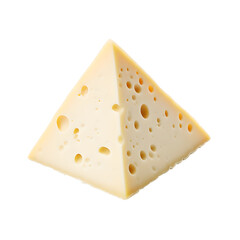 Close up photo of big triangle of yellow cheese without background. Transparent PNG inside
