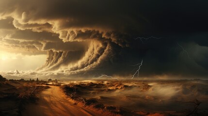 Stormy sky with lightning in the desert