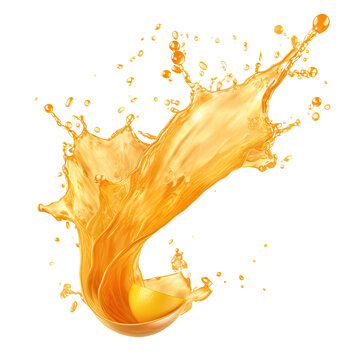 Orange juice splash isolated on transparent background