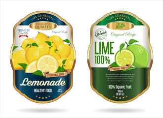 Golden retro labels for organic fruit product  