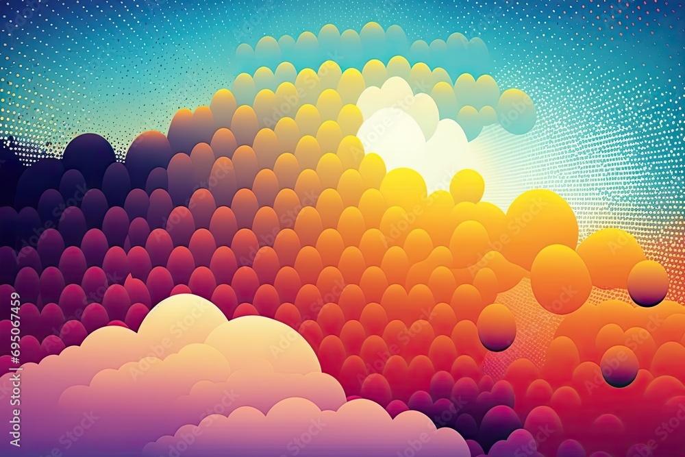 Poster colorful abstract background with clouds and halftone dots