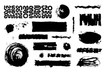 Abstract graphic texture set, brush strokes, drops ,spots paint isolated vector design element