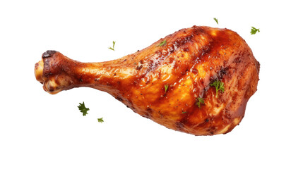 Tasty grilled chicken leg on white background, top view. BBQ food - obrazy, fototapety, plakaty