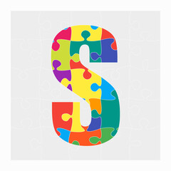 Colorful puzzle letter - S. Jigsaw creative font