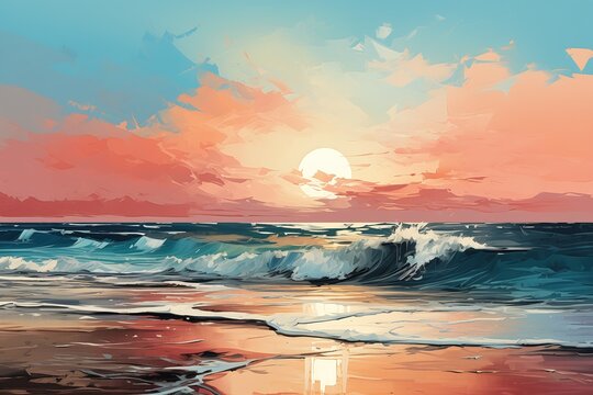 sunset ocean waves coming favorite nature cool pallet sherbert sky sunny day beach colors stunning drawing fantastically pastel color