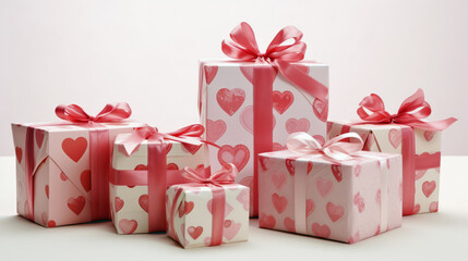 Valentine's Day Gift Boxes With Pretty Gift Wrapping With Hearts In Pink & Red