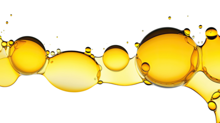 yellow oil bubbles isolated on white transparent background