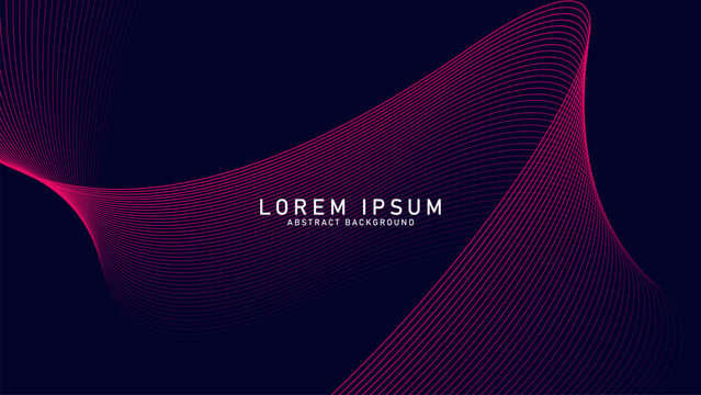 Abstract Glowing Wave Lines On Dark Blue Background. Dynamic Wave Pattern. Modern Flowing Wavy Lines. Futuristic Technology Concept. Suit For Banner, Poster, Cover, Brochure, Flyer, Website