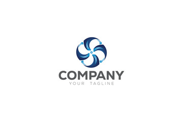 Creative logo design depicting a blue colored air conditioning fan or HVAC.	