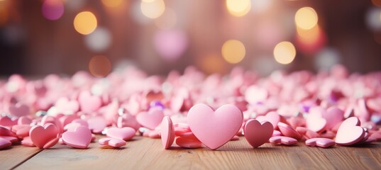 Romantic and whimsical pink hearts background for a festive valentine s day celebration - obrazy, fototapety, plakaty