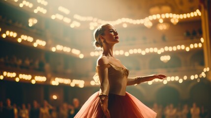 Classical Ballet Performance on Grand Stage - obrazy, fototapety, plakaty