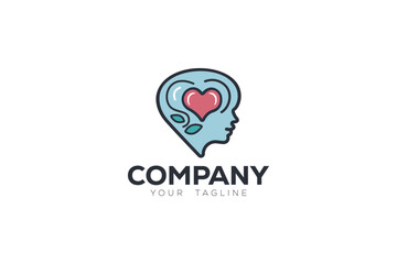 Logo design depicting a person with a big heart inside his head. 