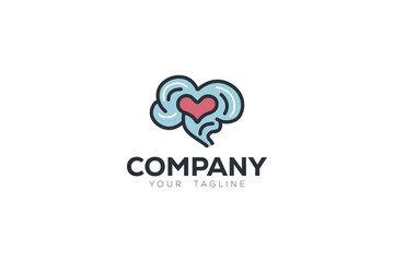 Logo design depicting a brain with a big heart inside his head. 