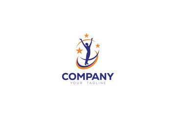 Creative logo design depicting a person with its arms spread to the sides and stars on the side.	