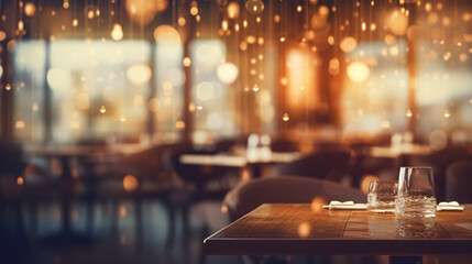 Beautiful Blurred Background of a Light Restaurant in