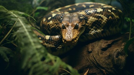 Coiled Python in Rainforest Habitat