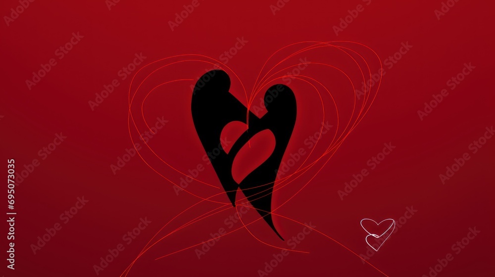 Poster a couple of birds standing next to each other on a red background with a heart in the middle of the 