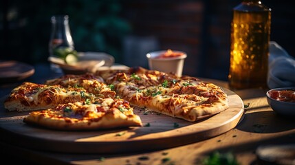 Barbecue Chicken Pizza with Tangy Sauce and Fresh Herbs - obrazy, fototapety, plakaty