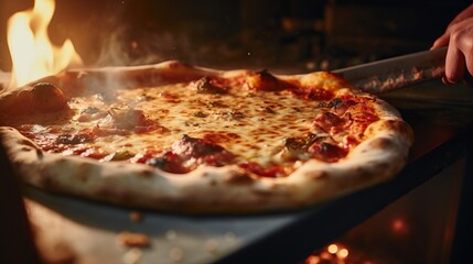Pizza Paddle Removing Neapolitan Pizza from Oven