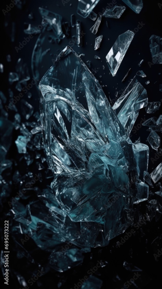 Poster screensaver or background in the form of broken glass or ice. ai generative.