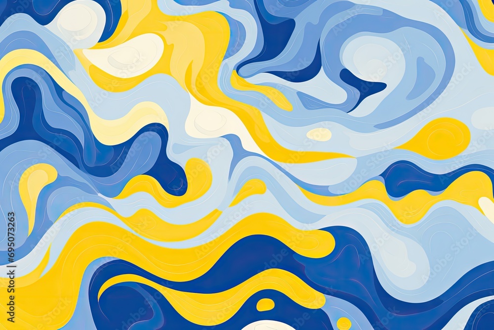 Poster a yellow and blue background with abstract waves generative ai