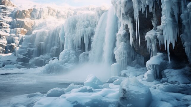 Frozen Waterfall in Serene Surroundings