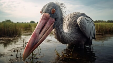 Majestic Shoebill Stork in African Wetland - obrazy, fototapety, plakaty