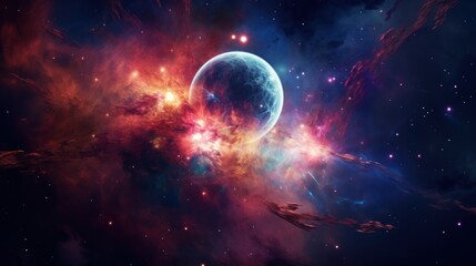  an image of a space scene with a distant object in the foreground and a distant object in the background.
