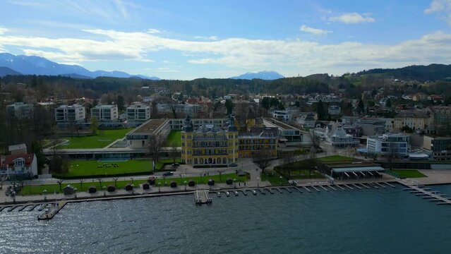 Velden at Lake Woerthersee in Austria - aerial view - travel photography