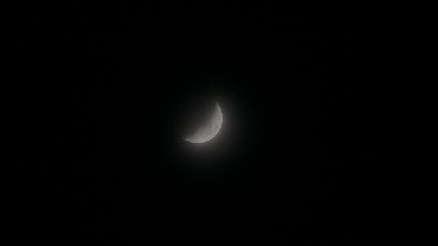 Tokyo, Japan - December 18, 2023: A half-moon covered with faint clouds in Japan
