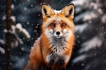Obraz premium Winter Elegance: Fox in a Snowy Landscap