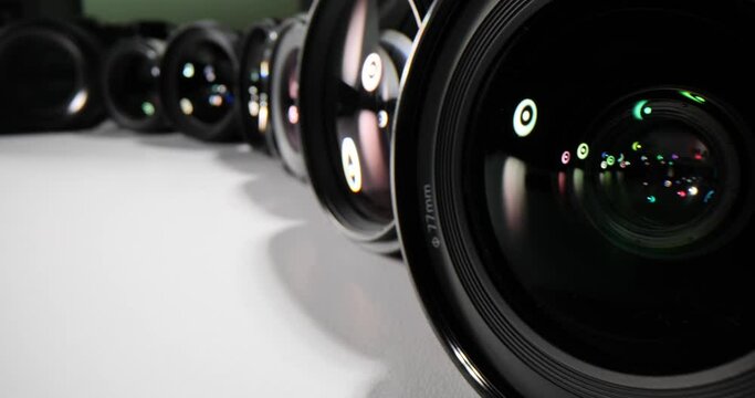 Set of lenses for SLR cameras of different sizes and reflections