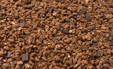 Chocolate Granola Texture Background, Cocoa Muesli Pattern, Crunchy Cereals Banner, Oatmeal Muesli