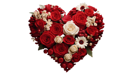 valentine's day themed heart shaped bouquet of flowers red and white roses