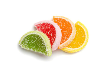 Fruit Marmalade Sweets Isolated, Lemon Slices Jelly, Sugar Citrus Marmalades, Orange, Lime Slices Set