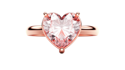 pink gold engagement ring with a bid heart shaped diamond 