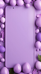 Vertical frame with Easter eggs in purple color, generative AI