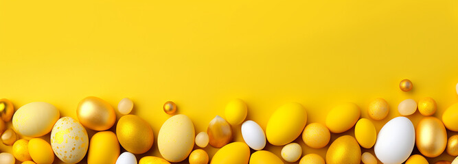 Easter eggs in yellow color on yellow background, generative AI