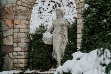 Winter Snowfall on Empty Botanical Architecture