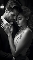 Fototapeta premium Black and white couple hugging