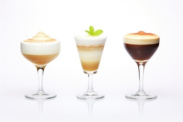 Several creamy coffee-based cocktails, beautifully presented to captivate your coffee-loving senses