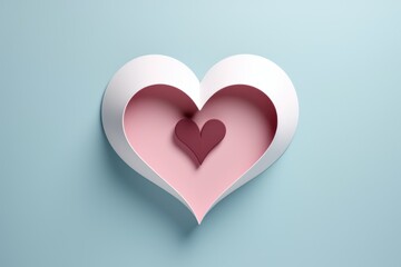 Minimalist paper art featuring a pink heart with a smaller red one inside, conveying love's simplicity and purity.