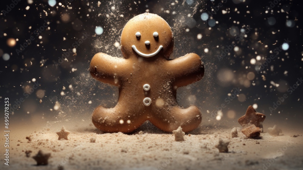 Poster  a close up of a ginger with a smile on it's face and a snowflake in the background.