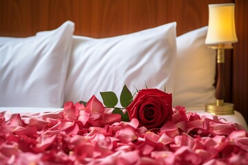 Fototapeta na wymiar Elegant gesture Rose petals on the bed adding a touch of luxury and romance