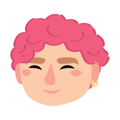 Head of young man with unusual hair on white background