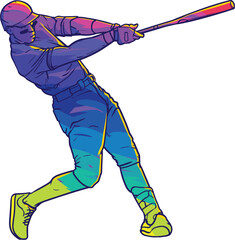 Baseball player playing heavy action gesture vector dynamic colorful abstract illustration