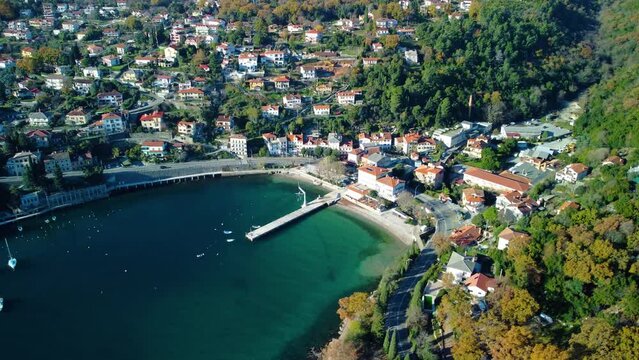 Lovran, aerial view, seaside, bay, hotels, Croatia